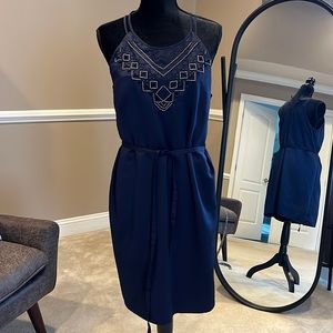 Banana Republic navy blue dress with metallic beading